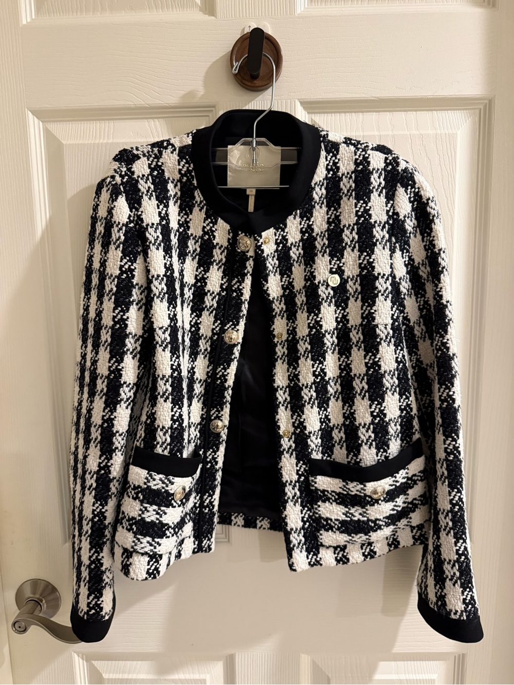 Maje Black and White Tweed Cropped Blazer